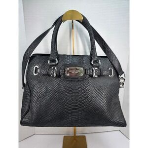 Michael Kors Hamilton tote shoulder bag in black python-embossed leather